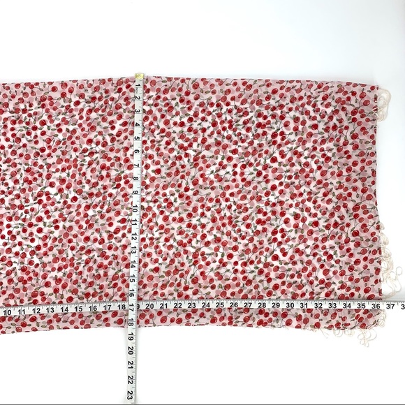 Square Fringed Scarf with All Over Cherry Pattern - Picture 11 of 12